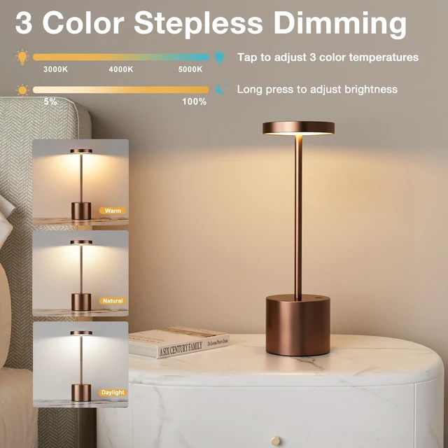 Alt view image 2 of 7 - Kakanuo Brown Cordless Lamp Set, Rechargeable Lamp, 3 Color Temperature, LED Outdoor Wireless Lamps, Battery Operated Lamps, Stepless Dimmable, Touch Control
