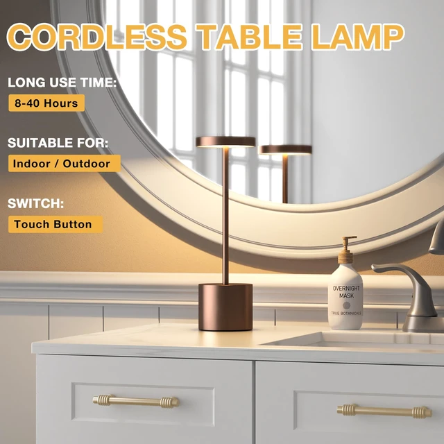 Alt view image 3 of 7 - Kakanuo Brown Cordless Lamp Set, Rechargeable Lamp, 3 Color Temperature, LED Outdoor Wireless Lamps, Battery Operated Lamps, Stepless Dimmable, Touch Control