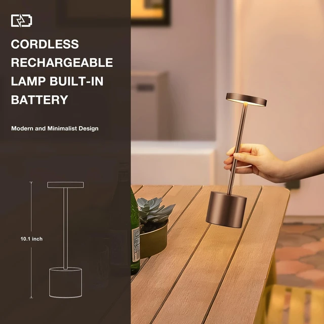 Alt view image 6 of 7 - Kakanuo Brown Cordless Lamp Set, Rechargeable Lamp, 3 Color Temperature, LED Outdoor Wireless Lamps, Battery Operated Lamps, Stepless Dimmable, Touch Control