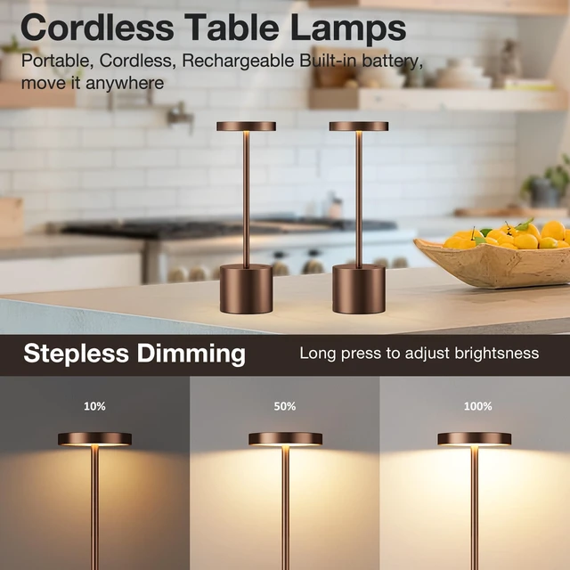 Alt view image 4 of 7 - Kakanuo Brown Cordless Lamp Set, Rechargeable Lamp, 3 Color Temperature, LED Outdoor Wireless Lamps, Battery Operated Lamps, Stepless Dimmable, Touch Control