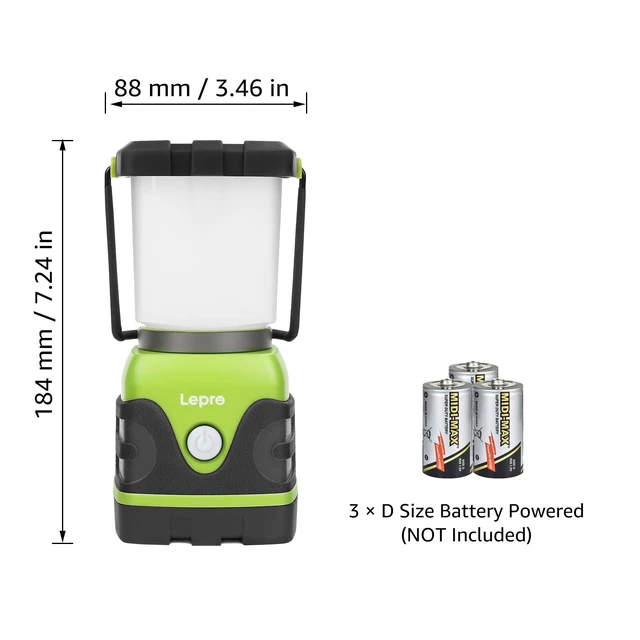 Alt view image 2 of 7 - Lepro 1500LM Battery Powered LED Camping Lantern with 4 Light Modes | Waterproof Tent Light, Camping Essentials, Lantern Flashlight for Camping, Emergency Light, Power Outages, Not Rechargeable