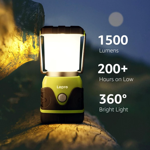 Alt view image 3 of 7 - Lepro 1500LM Battery Powered LED Camping Lantern with 4 Light Modes | Waterproof Tent Light, Camping Essentials, Lantern Flashlight for Camping, Emergency Light, Power Outages, Not Rechargeable