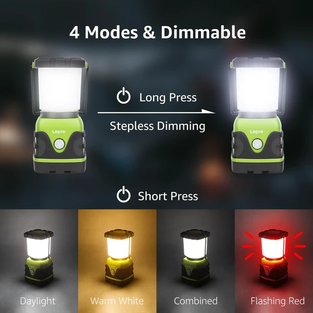 Alt view image 4 of 7 - Lepro 1500LM Battery Powered LED Camping Lantern with 4 Light Modes | Waterproof Tent Light, Camping Essentials, Lantern Flashlight for Camping, Emergency Light, Power Outages, Not Rechargeable