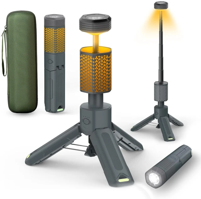 Main image of Telescopic Camping Light with Stand, Collapsible Magnetic Tripod Lantern | 10500mah Power Bank, Heavy Duty Magnetic Tripod, Flashlight and SOS Modes, IPX7 Waterproof, 60h Runtime, Dimming Brightness