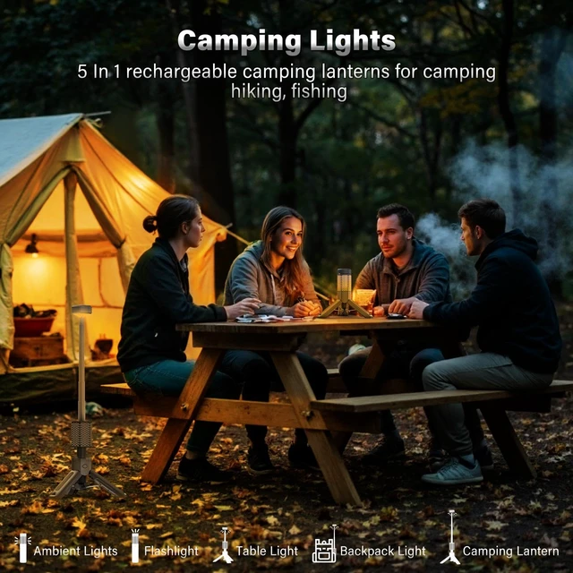 Alt view image 2 of 7 - Telescopic Camping Light with Stand, Collapsible Magnetic Tripod Lantern | 10500mah Power Bank, Heavy Duty Magnetic Tripod, Flashlight and SOS Modes, IPX7 Waterproof, 60h Runtime, Dimming Brightness