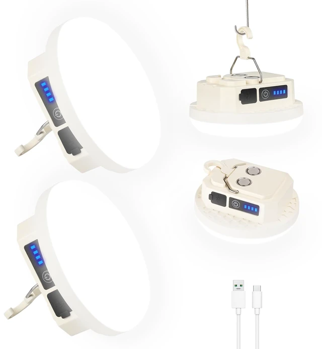 Main image of 2 Pack Rechargeable Camping Lantern, 3000LM Magnetic, Cool White | Soft Start Eye Protection, 4000mAh, 72H Runtime, USB-C, Hanging Hook, IP65, Tent Light, for Power Outage, Emergency, Hiking
