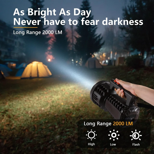 Alt view image 4 of 6 - VAVOFO 2000LM 10000mAh Rechargeable LED Lantern, Camping Essentials Flashlight, Stepless Dimming, IP66 Waterproof, Long Running Spot Light for Hurricane, Power Outages, Hiking