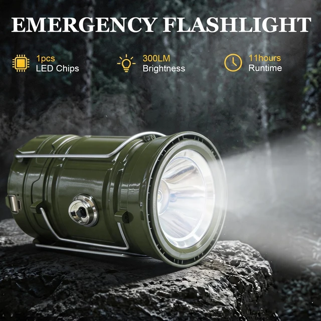 Alt view image 3 of 7 - DIBMS 4-Pack Solar Camping Lantern, Collapsible Flashlight Emergency Lights | LED Solar USB Rechargeable Lamp Tent Hanging Lights Survival Kits for Hurricanes Power Outages Indoor Outdoor (Army Green)