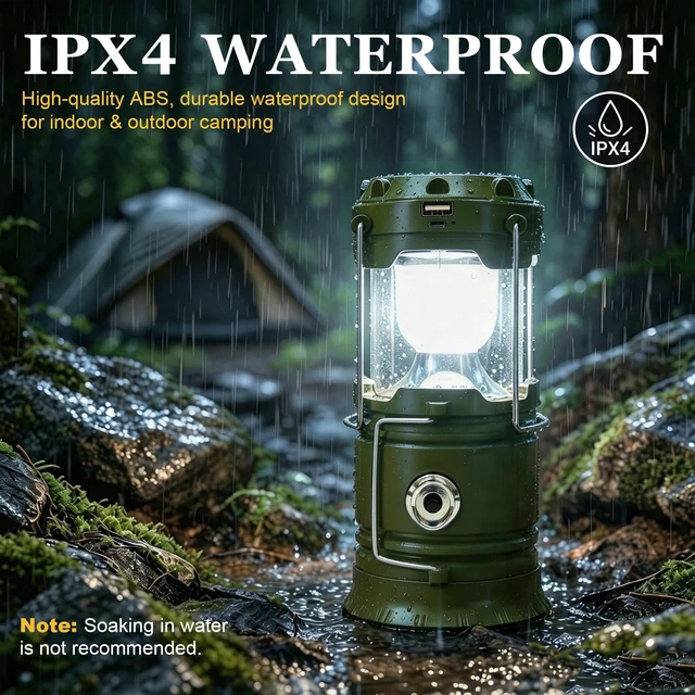 Alt view image 4 of 7 - DIBMS 4-Pack Solar Camping Lantern, Collapsible Flashlight Emergency Lights | LED Solar USB Rechargeable Lamp Tent Hanging Lights Survival Kits for Hurricanes Power Outages Indoor Outdoor (Army Green)