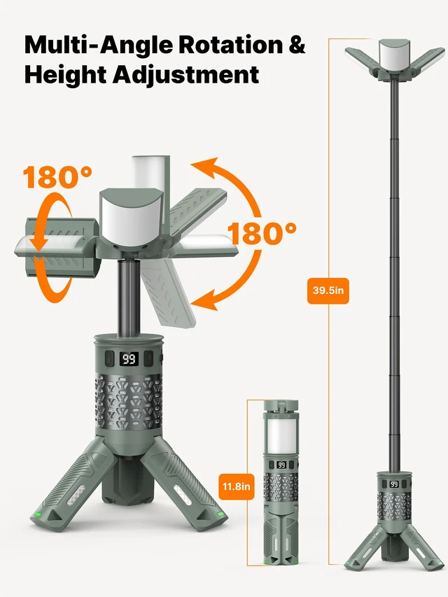 Alt view image 4 of 7 - OGERY Rechargeable Camping Lights - 13500mAh Camping Light with Stand, RGB | 7-Stage Pole Up to 39.5 in, 3 Color Temperatures, 5 RGB Modes, Magnetic Base & Flashlight for Camping, Hiking & Emergency