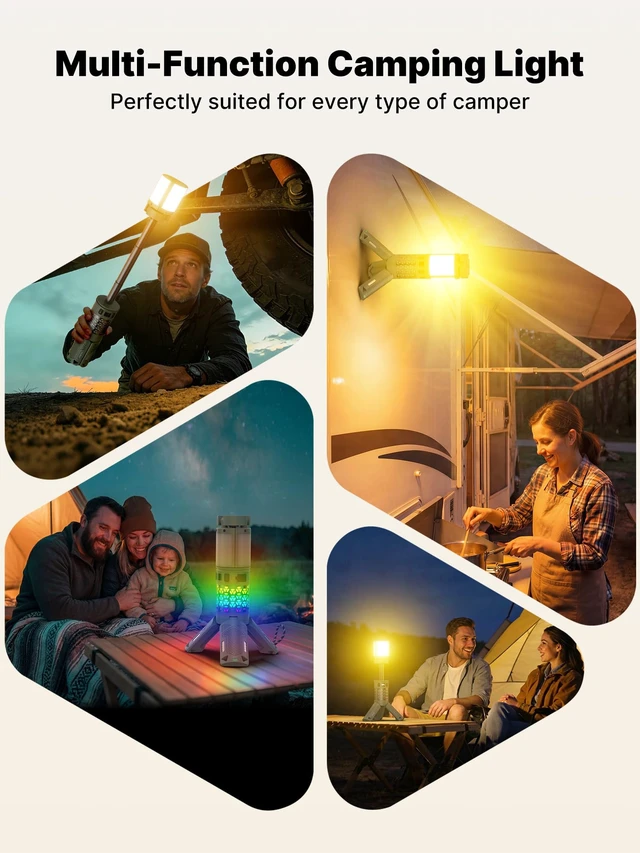 Alt view image 7 of 7 - OGERY Rechargeable Camping Lights - 13500mAh Camping Light with Stand, RGB | 7-Stage Pole Up to 39.5 in, 3 Color Temperatures, 5 RGB Modes, Magnetic Base & Flashlight for Camping, Hiking & Emergency