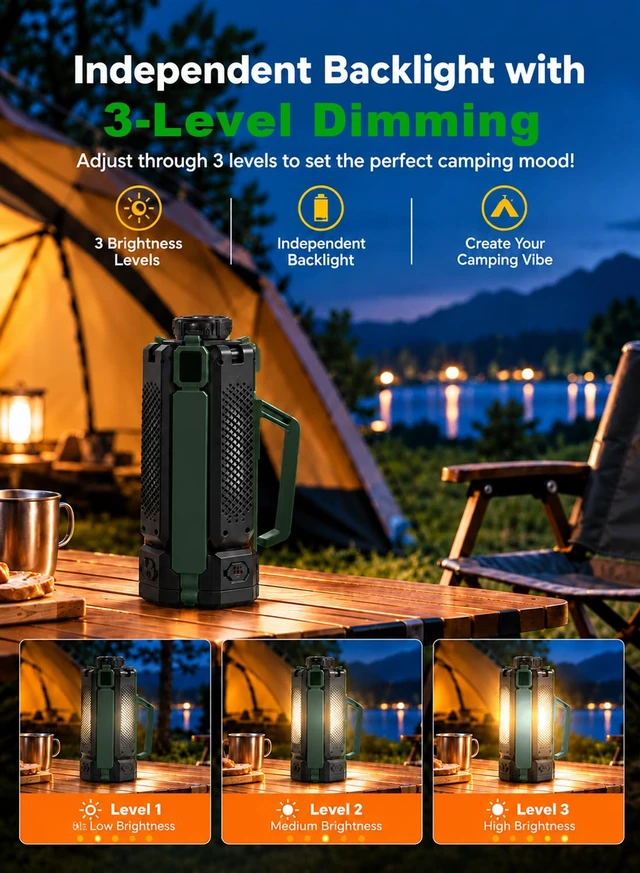 Alt view image 2 of 7 - CuLiDing Telescopic Camping Light, 2500 Lumen, 15000mAh Rechargeable, Green | Extends to 43.7 in (1.1 m), Telescopic tripod base · Dual-zone dimmable · 3 color temperatures (3000K/4500K/6000K)