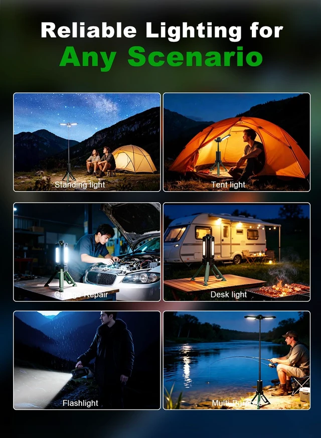 Alt view image 7 of 7 - CuLiDing Telescopic Camping Light, 2500 Lumen, 15000mAh Rechargeable, Green | Extends to 43.7 in (1.1 m), Telescopic tripod base · Dual-zone dimmable · 3 color temperatures (3000K/4500K/6000K)