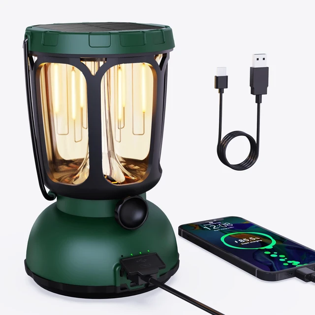 Main image of Raynic 6000 LED Camping Lantern, 650LM Hand Crank Solar Battery Powered Rechargeable Lantern, Emergency Lights for Home Power Failure, Hurricane, USB Cable Included
