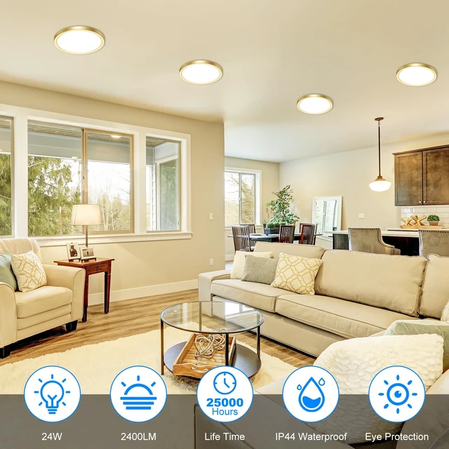 Alt view image 2 of 7 - Peasur 7 Inch LED Ceiling Light Gold, Small 15W Slim Flush Mount Ceiling Light 3000K/4000K/6500K Adjustable, Modern Round Ceiling Lighting for Bedroom, Living Room, Kitchen 1Pack