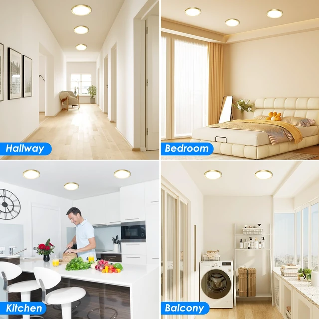 Alt view image 7 of 7 - Peasur 7 Inch LED Ceiling Light Gold, Small 15W Slim Flush Mount Ceiling Light 3000K/4000K/6500K Adjustable, Modern Round Ceiling Lighting for Bedroom, Living Room, Kitchen 1Pack