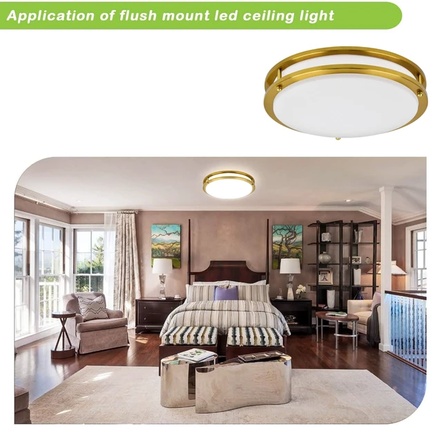 Alt view image 3 of 7 - hykolity 13 inch Flush Mount LED Ceiling Light Fixture,1300LM,5CCT | 2700K/3000K/3500K/4000K/5000K Adjustable Ceiling Lights,Gold Saturn Dimmable Lighting for Kitchen,ETL Listed,2 Pack