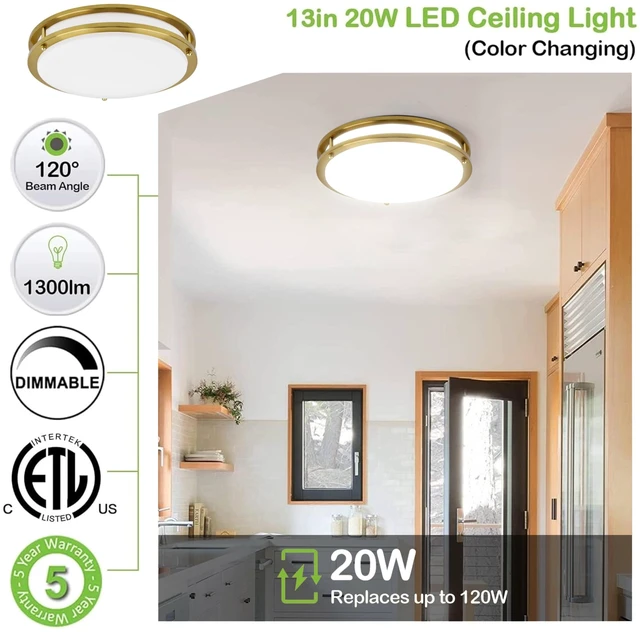 Alt view image 7 of 7 - hykolity 13 inch Flush Mount LED Ceiling Light Fixture,1300LM,5CCT | 2700K/3000K/3500K/4000K/5000K Adjustable Ceiling Lights,Gold Saturn Dimmable Lighting for Kitchen,ETL Listed,2 Pack