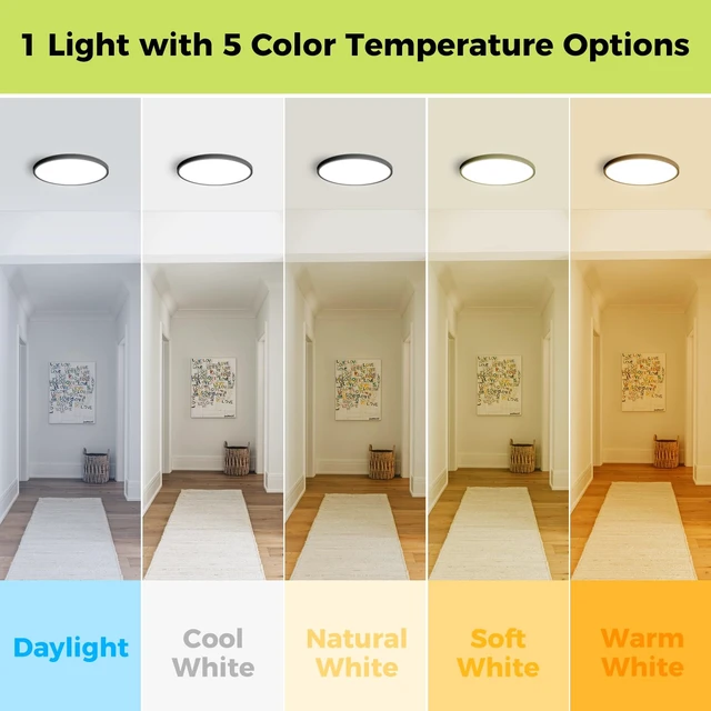 Alt view image 2 of 5 - 2Pack LED Flush Mount Ceiling Light Fixture, 12Inch 24W, Dimmable&3000K/3500K/4000K/5000K/6500K Adjustable Low Profile Ceiling Lights, 3200LM Modern Lamp for Bedroom, Porch, Kitchen, Hallway, Black