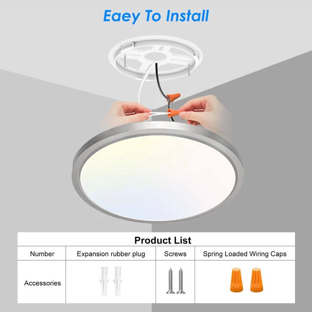Alt view image 6 of 7 - Peasur 7 Inch Satin Round Lighting Brushed Nickel, 15W LED Slim Flush Mount Ceiling Light,3000K/4000K/6500K Adjustable, Modern LED Ceiling Light for Bedroom, Living Room and Kitchen(2-Pack)