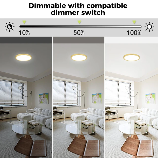 Alt view image 3 of 6 - hepside 2Pack LED Flush Mount Ceiling Light Fixture Golden, 12Inch 24W, Dimmable&3000K-6500K Adjustable Low Profile Ceiling Lights, 3200LM Modern Lamp for Kitchen, Bedroom, Porch, Hallway