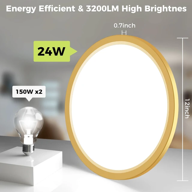 Alt view image 4 of 6 - hepside 2Pack LED Flush Mount Ceiling Light Fixture Golden, 12Inch 24W, Dimmable&3000K-6500K Adjustable Low Profile Ceiling Lights, 3200LM Modern Lamp for Kitchen, Bedroom, Porch, Hallway