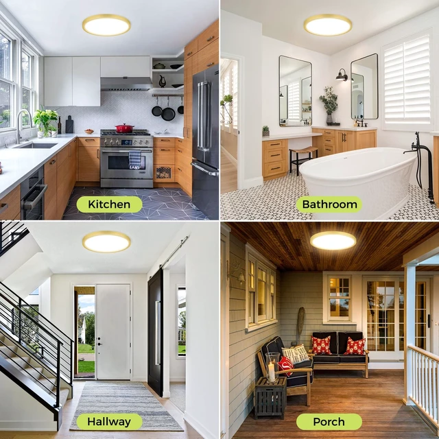 Alt view image 6 of 6 - hepside 2Pack LED Flush Mount Ceiling Light Fixture Golden, 12Inch 24W, Dimmable&3000K-6500K Adjustable Low Profile Ceiling Lights, 3200LM Modern Lamp for Kitchen, Bedroom, Porch, Hallway