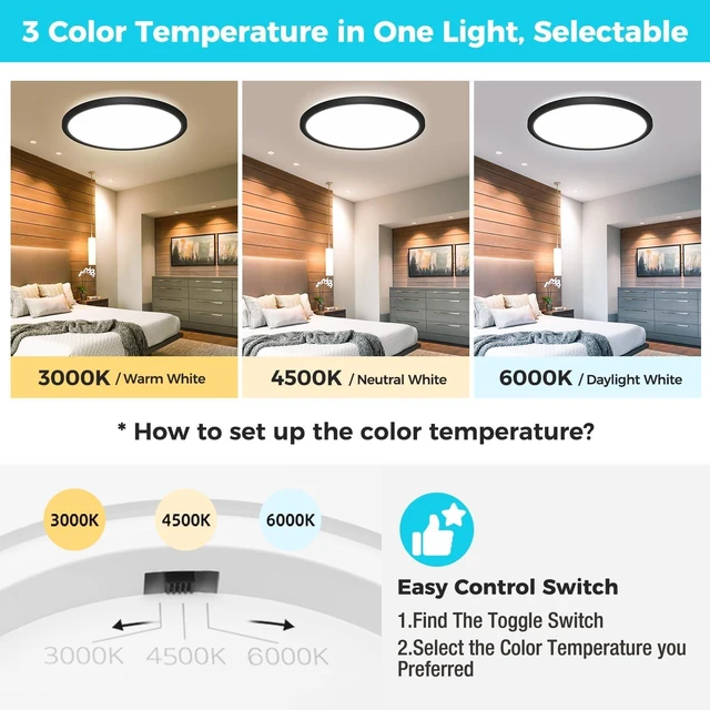 Alt view image 3 of 7 - libtit 13 Inch Black Flush Mount Ceiling Light,6 Pack 3200LM 28W Ultra-Slim LED Ceiling Light,3000K/4500K/6000K Selectable Low-Profile Ceiling Light Fixture for Bedroom, Kitchen, Hallway, Workshop