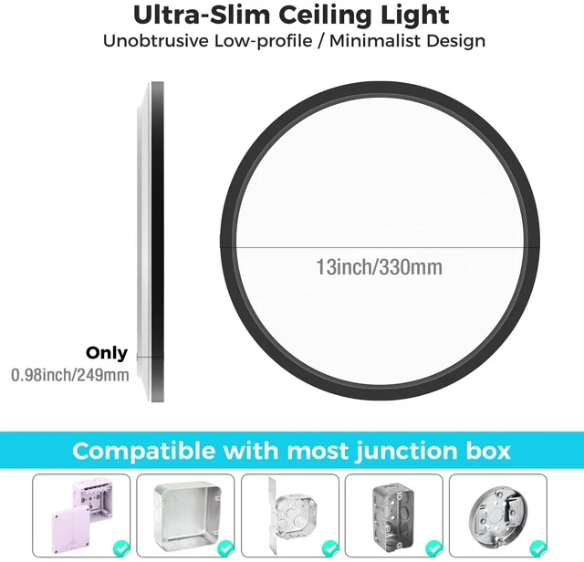 Alt view image 7 of 7 - libtit 13 Inch Black Flush Mount Ceiling Light,6 Pack 3200LM 28W Ultra-Slim LED Ceiling Light,3000K/4500K/6000K Selectable Low-Profile Ceiling Light Fixture for Bedroom, Kitchen, Hallway, Workshop