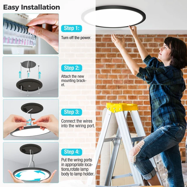 Alt view image 5 of 7 - libtit 13 Inch Black Flush Mount Ceiling Light,6 Pack 3200LM 28W Ultra-Slim LED Ceiling Light,3000K/4500K/6000K Selectable Low-Profile Ceiling Light Fixture for Bedroom, Kitchen, Hallway, Workshop