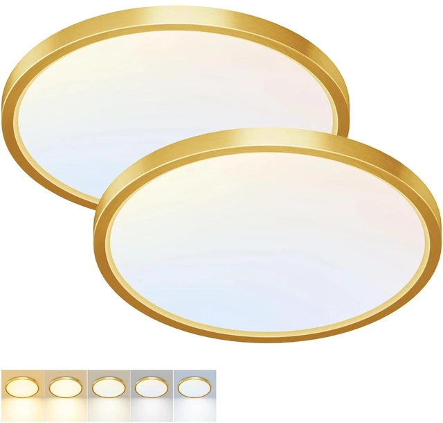 Main image of Fairdeer 2 Pack LED Flush Mount Ceiling Light,12Inch 24W,3000K/3500K/4000K/5000K/6500K 5 Color Temperatures Ceiling Light Fixture for Kitchen Porch Hallway Bedroom Bathroom and Closet,Gold