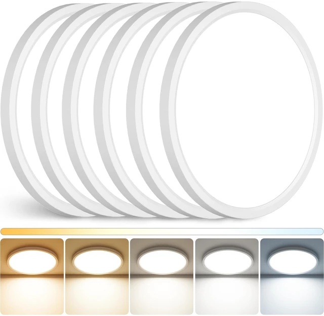 Main image of Peasur 12Inch LED Ceiling Light Flush Mount, 5CCT 3000K-6500K Adjustable Ceiling Light Fixture, 2400LM 24W Bright White Flat Lighting Fixture for Hallway Kitchen Bathroom Bedroom, 6Pack