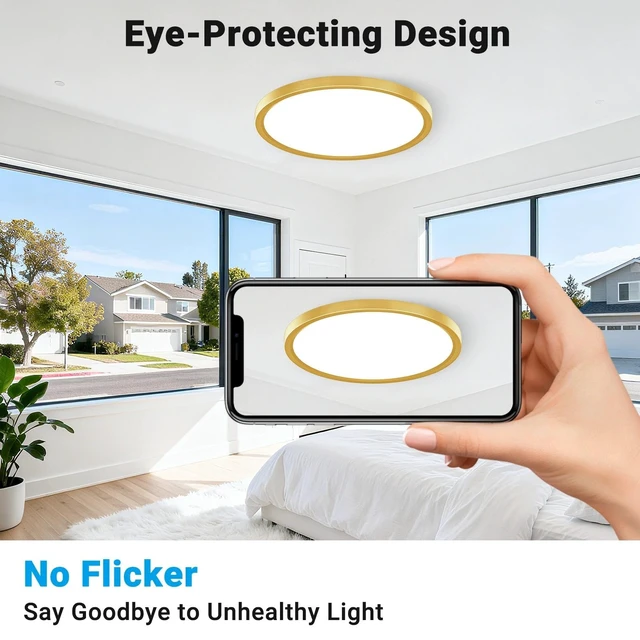 Alt view image 5 of 7 - Fairdeer 2 Pack LED Flush Mount Ceiling Light,12Inch 24W,3000K/3500K/4000K/5000K/6500K 5 Color Temperatures Ceiling Light Fixture for Kitchen Porch Hallway Bedroom Bathroom and Closet,Gold