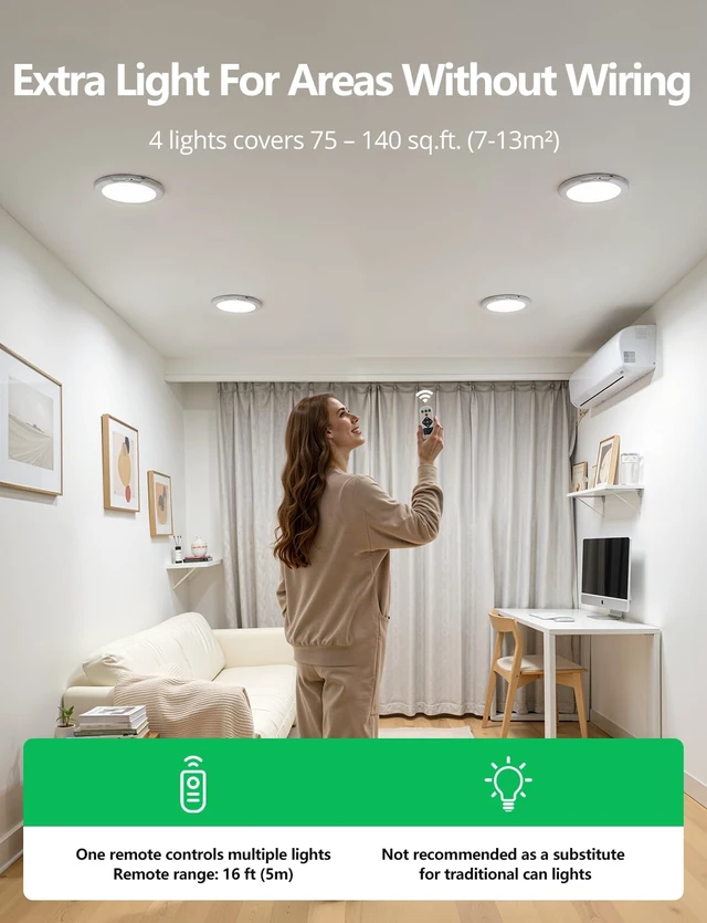 Alt view image 5 of 7 - Bojim Rechargeable Motion Sensor Ceiling Light with Remote Battery Operated | 4 Pack Magnetic Wireless Stick On Light No Wiring Renter Friendly