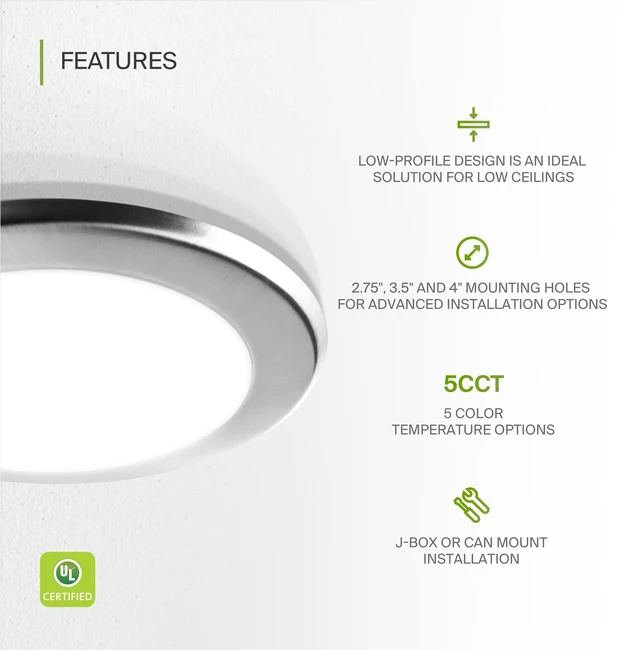 Alt view image 3 of 7 - ASD 1 Pack Nickel LED Disk Lights 6 Inch, 5CCT Flush Mount Ceiling Light | 15W 2700K-5000K 1245LM Dimmable Surface Mount Disk Light, CRI90+ 6 Inch LED Ceiling Light, Low Profile Disc Lights, UL