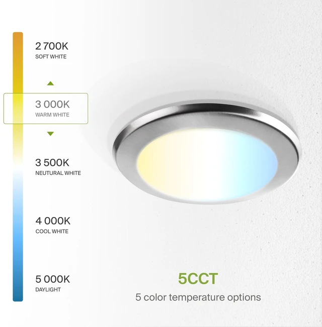 Alt view image 6 of 7 - ASD 1 Pack Nickel LED Disk Lights 6 Inch, 5CCT Flush Mount Ceiling Light | 15W 2700K-5000K 1245LM Dimmable Surface Mount Disk Light, CRI90+ 6 Inch LED Ceiling Light, Low Profile Disc Lights, UL