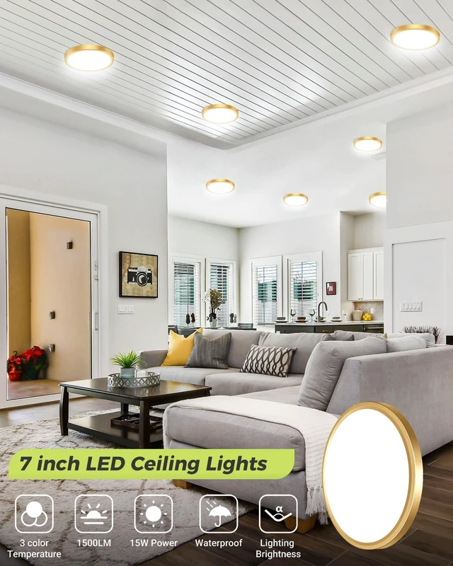 Alt view image 2 of 5 - hepside 6PACK LED Flush Mount Ceiling Light, 3000K-4000K-6500K & 100W Equivalent Modern Kitchen Recessed Ceiling Lamp 15W 1500Lm 7 Inch for Bathroom Closet Laundry Bedroom