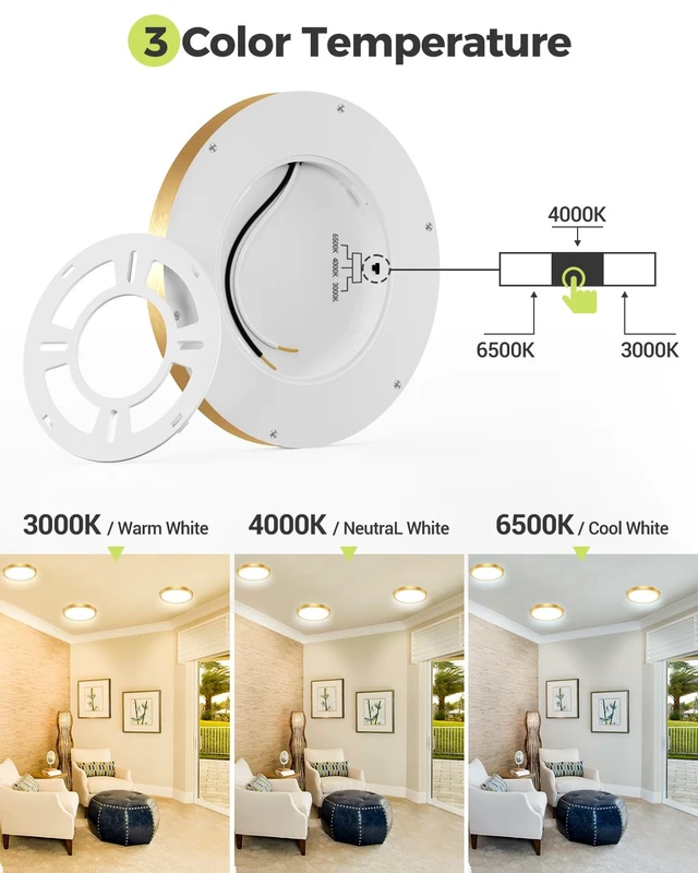 Alt view image 3 of 5 - hepside 6PACK LED Flush Mount Ceiling Light, 3000K-4000K-6500K & 100W Equivalent Modern Kitchen Recessed Ceiling Lamp 15W 1500Lm 7 Inch for Bathroom Closet Laundry Bedroom