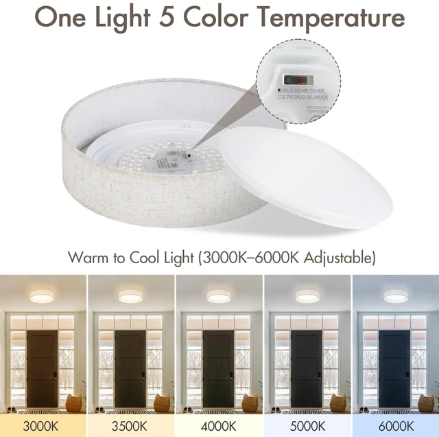 Alt view image 3 of 7 - HILUXIA Modern Linen LED 13 Inch Ceiling Light Fixture with 24W 5CCT, Flush Mount Low Profile Room Lamp, Dimmable Minimalist Lighting for Bedroom, Kitchen, Hallway, Closet, Entryway