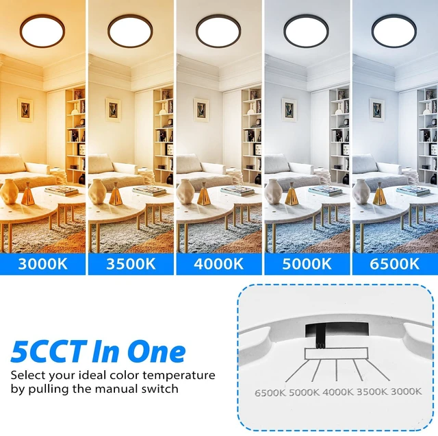 Alt view image 2 of 7 - Peasur 12 inch LED Ceiling Light, 3000K/3500K/4000K/5000K/6500K Adjustable Flush Mount Light Fixture,3200LM 28W Thin Black Round Lamp for Hallway Kitchen Bathroom Bedroom, 6Pack