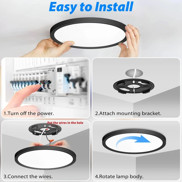 Alt view image 7 of 7 - Peasur 12 inch LED Ceiling Light, 3000K/3500K/4000K/5000K/6500K Adjustable Flush Mount Light Fixture,3200LM 28W Thin Black Round Lamp for Hallway Kitchen Bathroom Bedroom, 6Pack