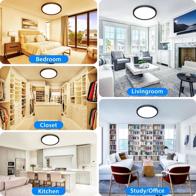 Alt view image 6 of 7 - Peasur 12 inch LED Ceiling Light, 3000K/3500K/4000K/5000K/6500K Adjustable Flush Mount Light Fixture,3200LM 28W Thin Black Round Lamp for Hallway Kitchen Bathroom Bedroom, 6Pack