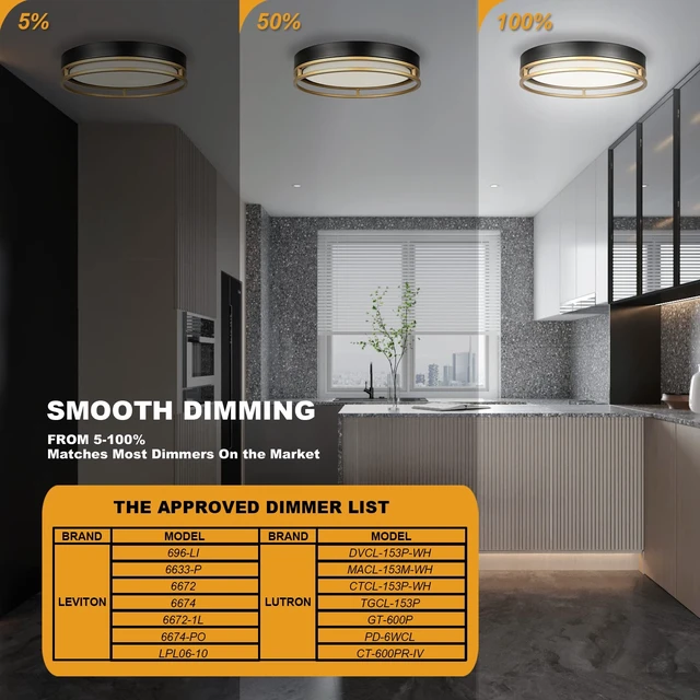 Alt view image 5 of 7 - Flynix 12.5 Inch LED Flush Mount Ceiling Light Fixture, 26W, Super Bright 1700 Lumens, 3 Color 3000K/4000K/5000K, Dimmable Ceiling Lamp for Bedroom Hallway Bathroom Kitchen Laundry (Black Gold)