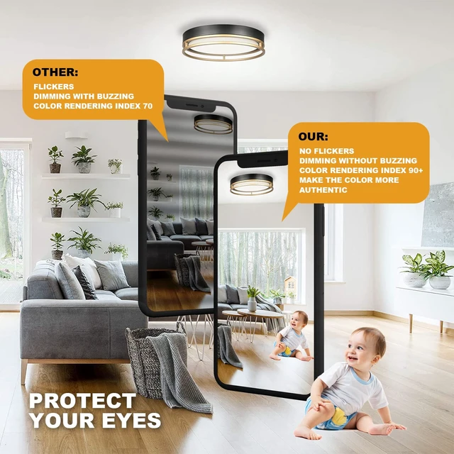 Alt view image 7 of 7 - Flynix 12.5 Inch LED Flush Mount Ceiling Light Fixture, 26W, Super Bright 1700 Lumens, 3 Color 3000K/4000K/5000K, Dimmable Ceiling Lamp for Bedroom Hallway Bathroom Kitchen Laundry (Black Gold)