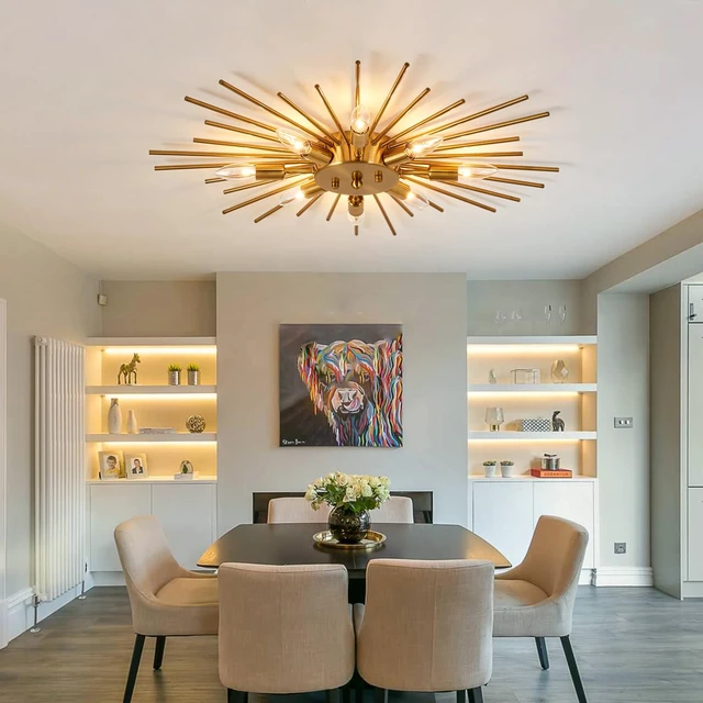 Alt view image 7 of 7 - ZGLAOJT Semi Flush Mount 8 Light Ceiling Light Modern Metal Ceiling Lighting Gold Light Fixture Chandelier for Farmhouse Kitchen Dining Room Bedroom Hallway Living Room.