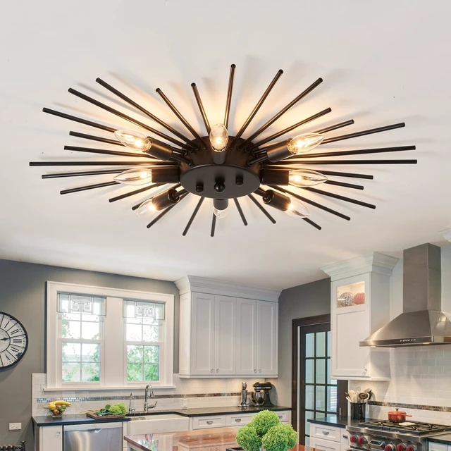Main image of ZGLAOJT Semi Flush Mount 8 Light Ceiling Light Modern Metal Ceiling Lighting Black Light Fixture for Farmhouse Kitchen Dining Room Bedroom Hallway Living Room.
