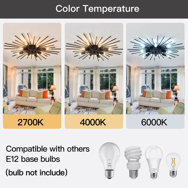 Alt view image 4 of 7 - ZGLAOJT Semi Flush Mount 8 Light Ceiling Light Modern Metal Ceiling Lighting Black Light Fixture for Farmhouse Kitchen Dining Room Bedroom Hallway Living Room.