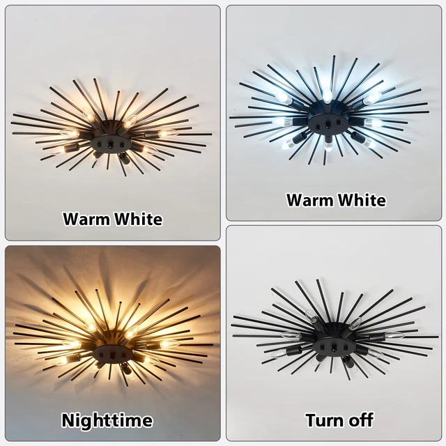 Alt view image 5 of 7 - ZGLAOJT Semi Flush Mount 8 Light Ceiling Light Modern Metal Ceiling Lighting Black Light Fixture for Farmhouse Kitchen Dining Room Bedroom Hallway Living Room.