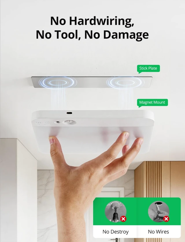 Alt view image 2 of 7 - Bojim Magnetic Rechargeable Battery Operated Motion Sensor Ceiling Light | Magnetic Wireless Lights IP44 Waterproof & Dimmable 3CCT No Wiring for Closet Bedroom Pantry Garage