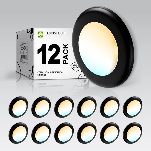 Main image of ASD 12 Pack Black LED Disk Lights 6 Inch, 5CCT Flush Mount Ceiling Light | 15W 2700K-5000K 1245LM Dimmable Surface Mount Disk Light, 6 Inch LED Ceiling Light, Low Profile Disc Lights, UL Energy Star